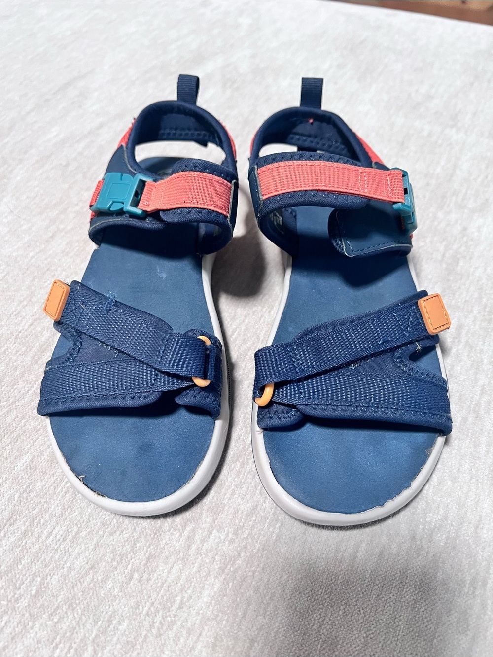 Kids Navy Blue Sport Sandals with Coral Accents